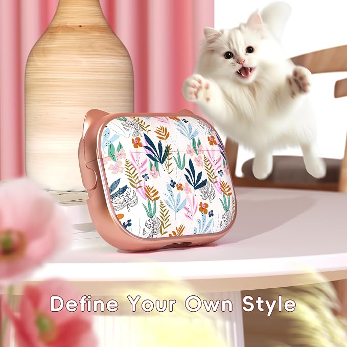 for AirPods Pro 2 Case with Cleaning Kit, Cute Cat Ear Print Design & Cute Buckle for Girls, Phone Holder & Top Safe Lock Buckle Design for AirPods Pro 2nd/1st Gen case, Rose Gold Leaves - Image 2