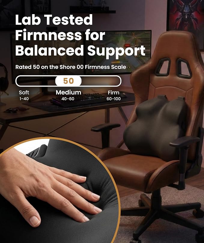 Elevate Series by Everlasting Comfort Lumbar Support Pillow for Office Chair - Memory Foam Back Cushion for Car Seat - Promotes Better Posture, Back Pain Relief - Ideal for Gaming and Desk Chairs - Image 6