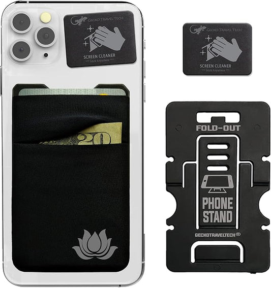 Gecko Travel Tech Double Pocket - Adhesive Card Holder - Cell Phone Pouch - Stick on Spandex Pocket - Carry Credit Cards and Cash (Lotus) by GeckoTravelTech