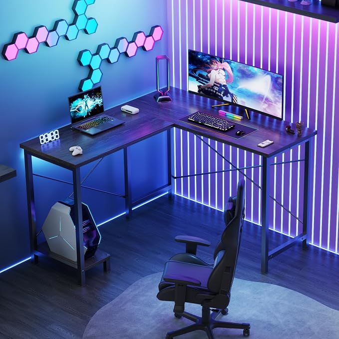 DUMOS 50-Inch Reversible L Shaped Desk with CPU Shelf, Grey | Computer Desk with Sturdy Metal Frame, Corner Gaming Desk, Home Office Desk for Study, Writing and Work, Sturdy Modern Design - Image 2