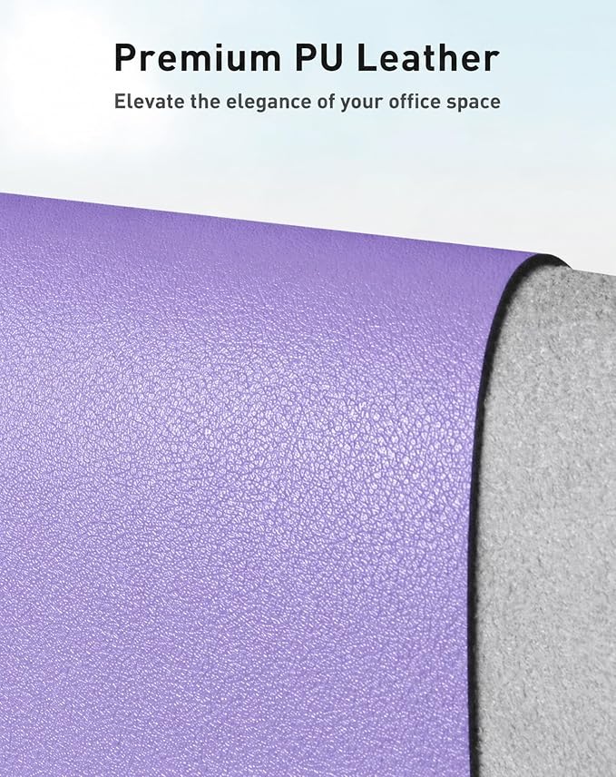 Aothia Faux Leather Desk Mat Mouse Pad, 42" x 17", Light Purple - Image 2