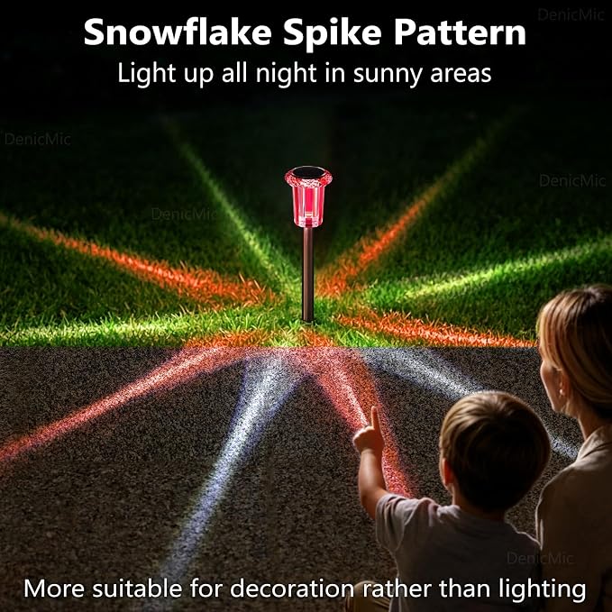 DenicMic Outdoor Solar Lights Waterproof 10 Pack Color LED Christmas Decor | Pathway Yard Garden Driveway Landscape Path Lighting - Candy Cane Style Starburst Light Pattern, Acrylic/Stainless Steel - Image 6