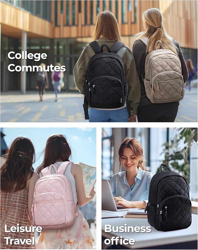 BAGSMART College Laptop Backpack,Cute Travel Backpack for Women,Quilted Computer Bookbag - Image 2