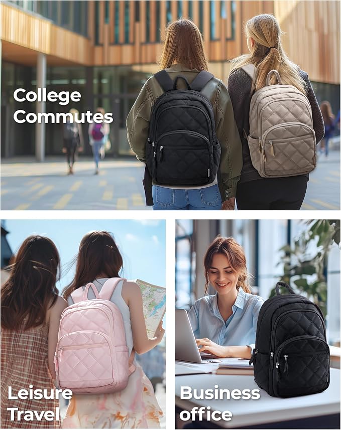 BAGSMART College Laptop Backpack,Cute Travel Backpack for Women,Quilted Computer Bookbag - Image 2