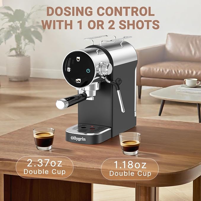 Ollygrin 20 Bar Espresso Coffee Machine, Semi-Automatic Espresso Machine with Touch Panel, 1350W Espresso Maker with Steam Wand, Removable Drip Tray & Water Tank, Modern Design for Latte & Cappuccino - Image 5