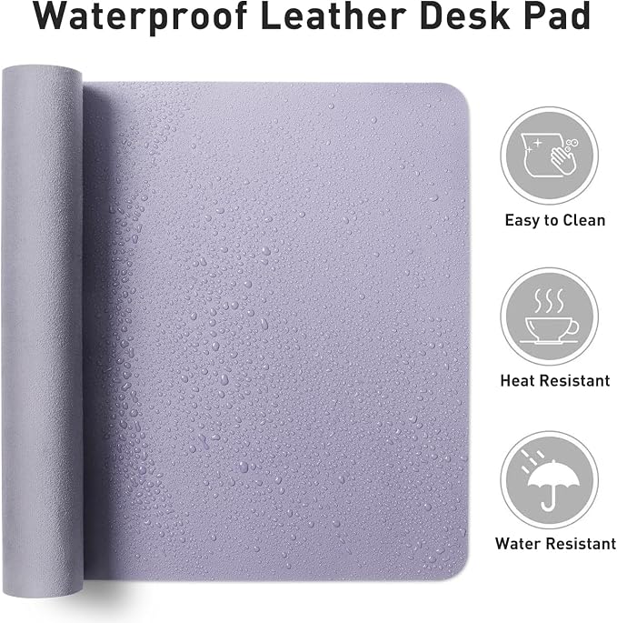 Aothia Leather Desk Pad - Protector and Blotter, Mouse Pad and Office Mat, Non-Slip PU Leather Laptop Desk Pad, Waterproof Writing Pad for Office and Home (36" x 17", Lavender) - Image 5