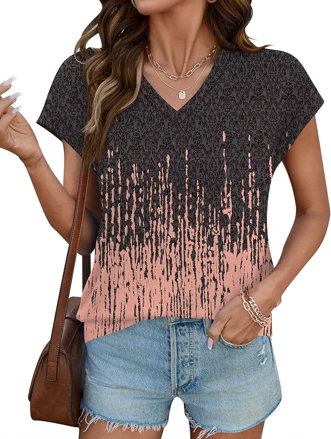 Rapbin Womens Summer Tops Women Blouses Dressy Casual V Neck T Shirts Short Sleeve Spring Tops for Women - Image 2