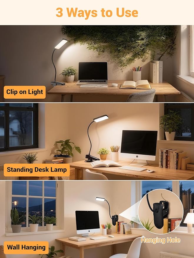 Clip on Light,9 Brightness+5 Color Rechargeable Lamp,48 LED Small Desk Lamp | 4000mAh Battery Powered Lamp,450 Lumen Clamp Light, Wireless & Cordless Book Reading Light for Bed/Bedside Table/Bedroom/Dorm - Image 7