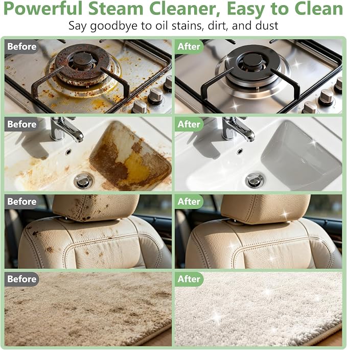 Steam Cleaner, Portable Steamer for Cleaning with 16pcs Accessories, 6-Level Adjustable and 15s Heat-Up, Handheld Steam Cleaner for Home, Tile, Dirt, Grout, Grease, Car Detailing - Image 6