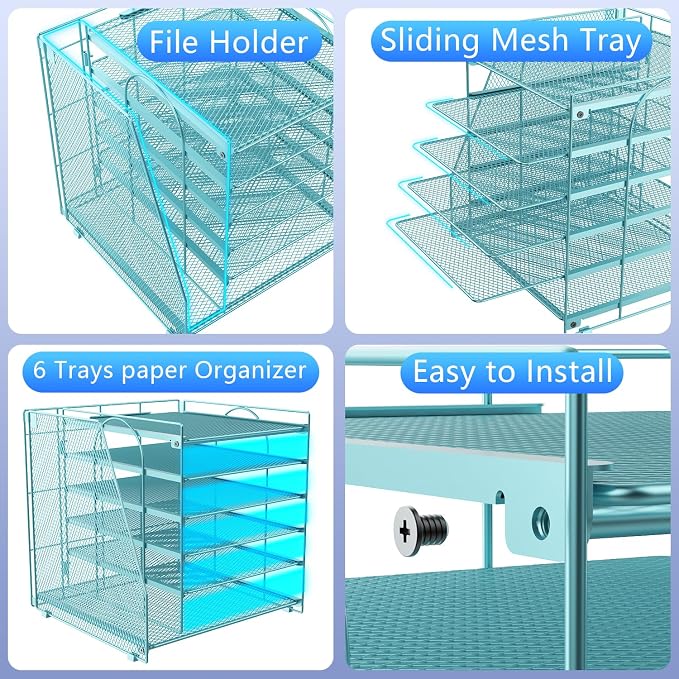 gianotter 6-Tier Paper Organizer With Magazine Holder | Desk Organizers and Accessories, File Organizer for Office Supplies Storag (Blue, 6-Tier) - Image 3