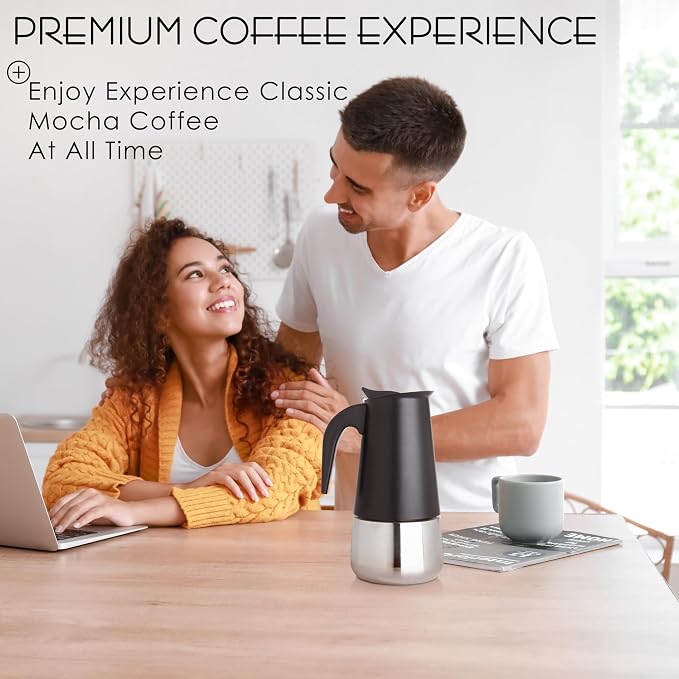 Mixpresso 6 Cup Greca Moka Pot, Stainless Steel Stovetop Espresso Maker | 300ml/10oz Italian stovetop coffee maker with classic percolator design, ideal for preparing coffee at home or while camping - Image 8