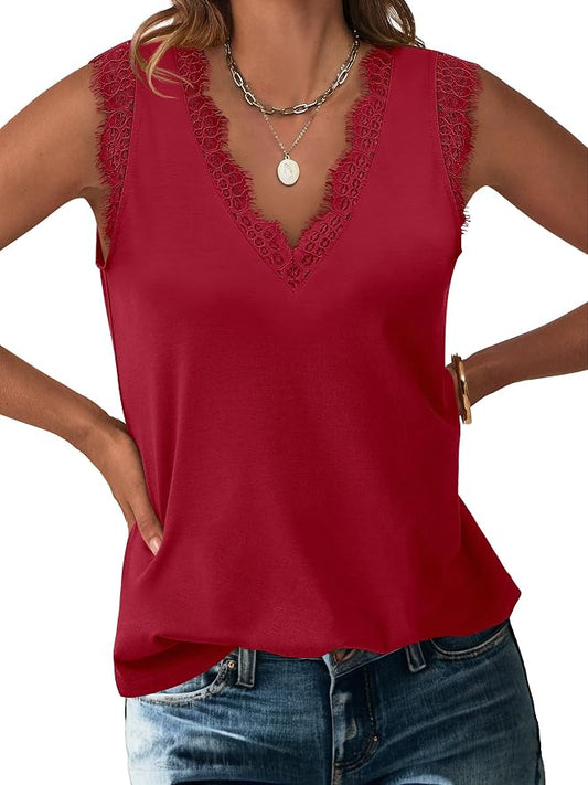 ANRABESS Womens Lace Trim Tank Tops V Neck Sleeveless Shirts 2026 Summer Casual Trendy Dressy Cami Top by ANRABESS