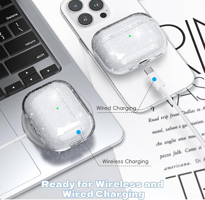 for Airpods Pro 2nd/1st Generation Case Cover, Compatible with Airpods Pro Case 2nd Gen USB C Charging Port, Clear Soft Transparent Military Grade Shockproof Case, Gitter White - Image 7