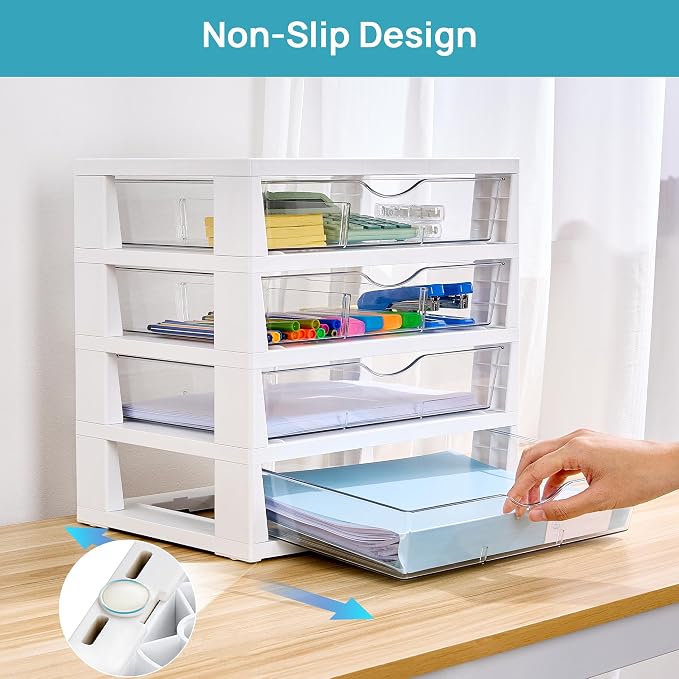Vtopmart Clear Desktop Organizer, 4-Tier Drawer Storage with Dividers - Image 6