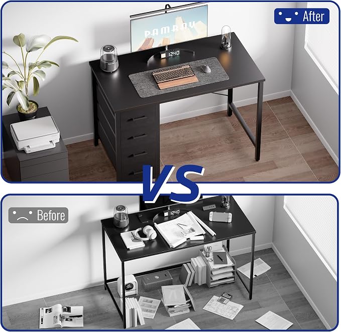 Pamray 32 Inch Computer Desk with 4 Drawers Small Office Desk for Home Bedroom Study Writing Simple Modern Computer Table Grey - Image 5