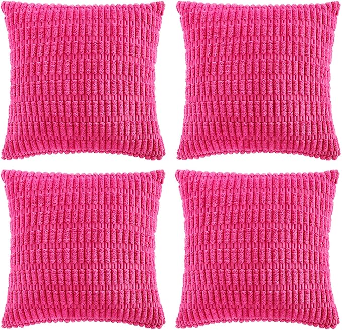 Fancy Homi 4 Packs Decorative Throw Pillow Covers for Living Room Couch Bed, Modern Farmhouse Boho Home Décor Accent Cushion Case, 18" x 18", Hot Pink by Fancy+Homi