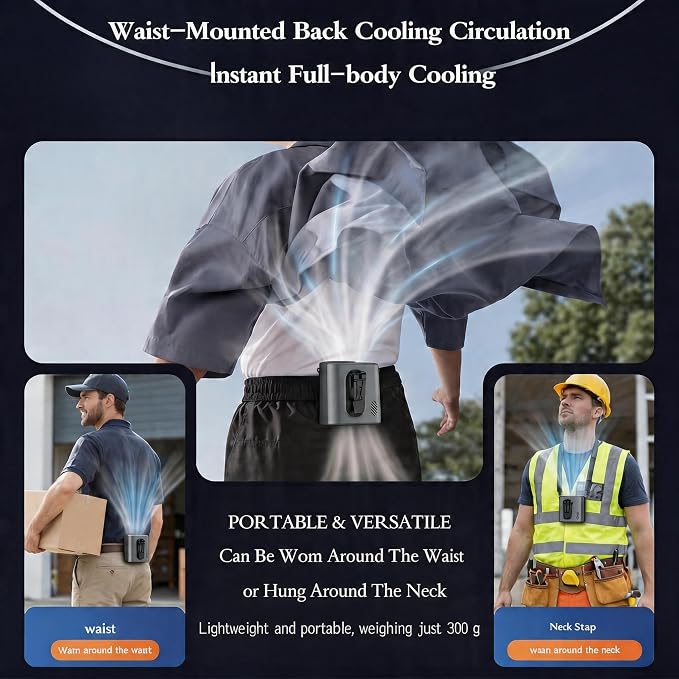 2026 AI Wearable Waist/Neck Hanging Fan,with Ice Cooler & Flashlight,10000mAh Rechargeable Clip On Belt Cooling Fan, 100-Speed 16000RPM Personal Body Fan,25H Work Time for Outdoor, Jobsite,Camping - Image 7