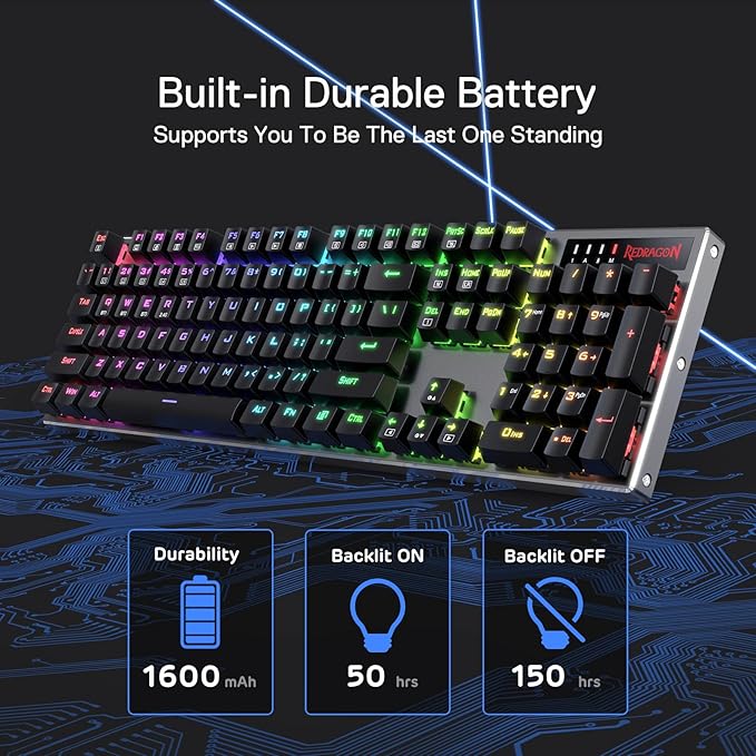 Redragon K556 PRO Wireless RGB Mechanical Gaming Keyboard, 104-Key Aluminum | 0 Delay Tri-Mode BT/2.4GHz/USB-C for More Devices, Rock-Solid Stability, AM-PM Using Durability, Quiet Linear Red Switch - Image 6