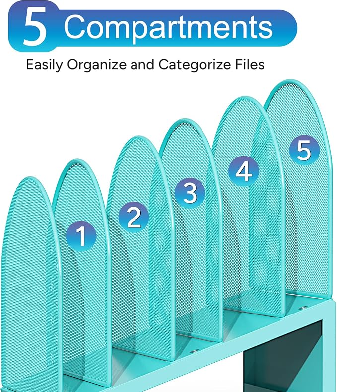 gianotter Desktop File Organizer with 5 Compartments | Desk Organizer Paper Organizer for Desk Workspace Organizers for Office Supplies (Blue, Inclined Style) - Image 6