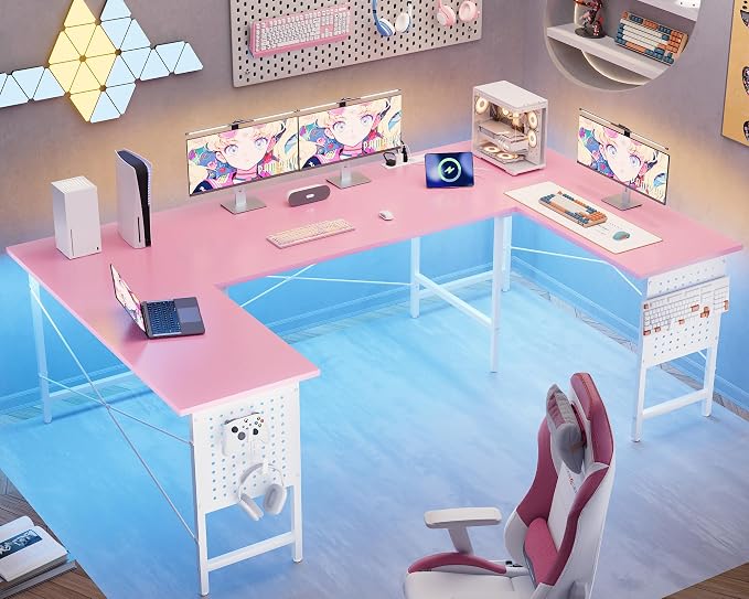 Pamray 71 Inch Large Gaming Desk with Power Outlets U Shaped Computer Desk | Spacious Workspace with USB Charging Ports & Pegboard & Headphone Hooks Suitable for PC Gaming Office Work Study and Writing by PAMRAY