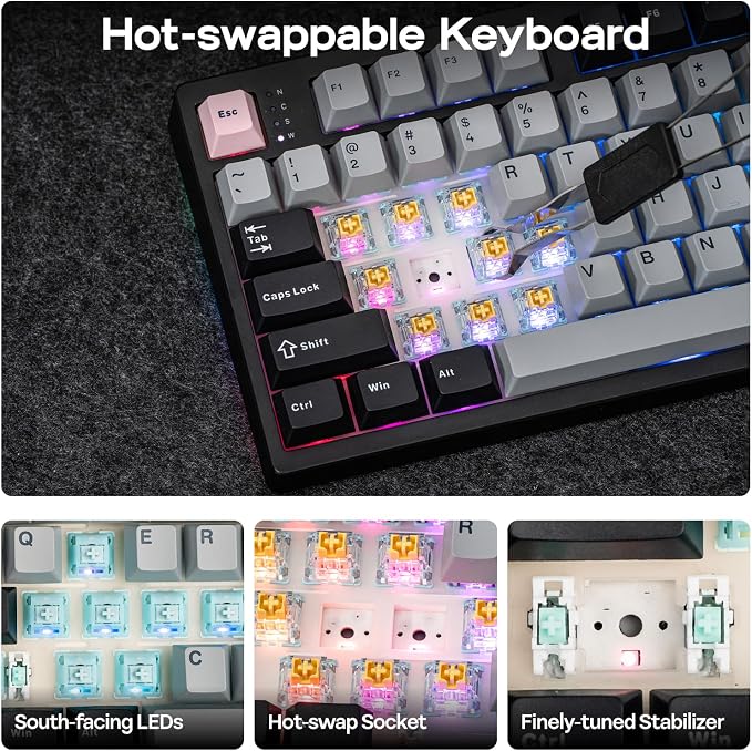 EPOMAKER TH108 PRO Full Size Mechanical Keyboard with Screen & Knob, Wireless Gaming Keyboard with 10000mAh, Creamy Gasket, Hot Swap, Custom Driver, RGB Backlight (Black, Creamy Jade) - Image 8