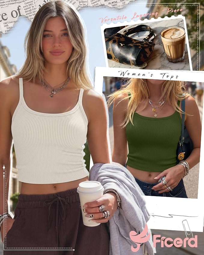 Ficerd 3 Pack Women's Tank Tops 95% Cotton Spaghetti Strap Ribbed Crop Camisole Slim Fitted Basic Summer Sleeveless Layer - Image 4
