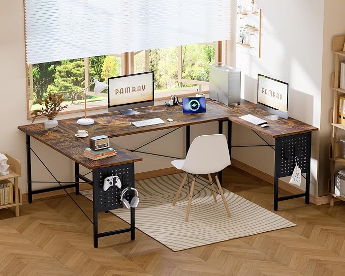 Pamray 71 Inch Large Gaming Desk with Power Outlets U Shaped Computer Desk | Spacious Workspace with USB Charging Ports & Pegboard & Headphone Hooks Suitable for PC Gaming Office Work Study and Writing - Image 2