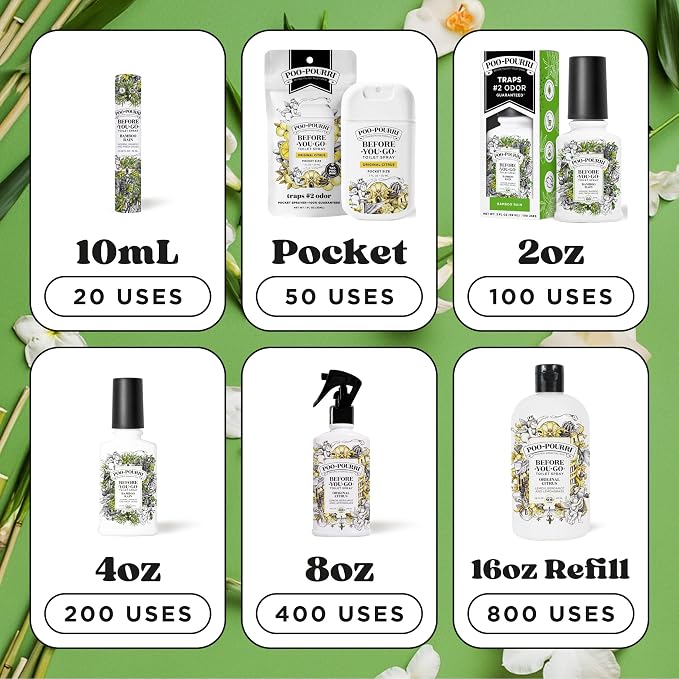 Poo-Pourri Before-You-Go Toilet Spray, Bamboo Rain, 2 Fl Oz, Up to 100 Uses, Bathroom Odor Deodorizer with Essential Oils for Home or Work, Travel Essentials, TSA Approved Size, Bamboo & Fresh Grass - Image 9