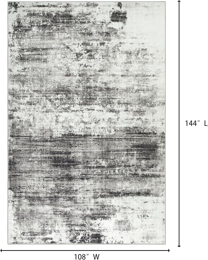 9x12 Area Rugs Washable Rug: Modern Abstract Living Room Rug Soft Anti-Skid Thin Carpet Indoor Floor Non-Shedding Carpets for Bedroom Dining Room Farmhouse Nursery Home Office Black Grey - Image 2