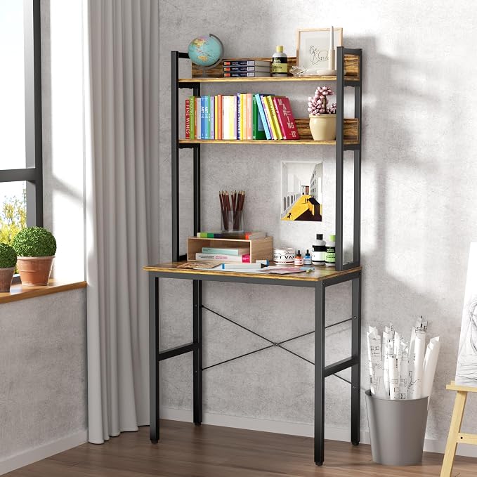 Aquzee 31 Inch Desk Hutch, Teen Desk with Shelves, Study Desks with Storage, Computer Desks for Small Spaces, Kids, Student, Space Saving, Easy Assemble, Rustic Brown - Image 7