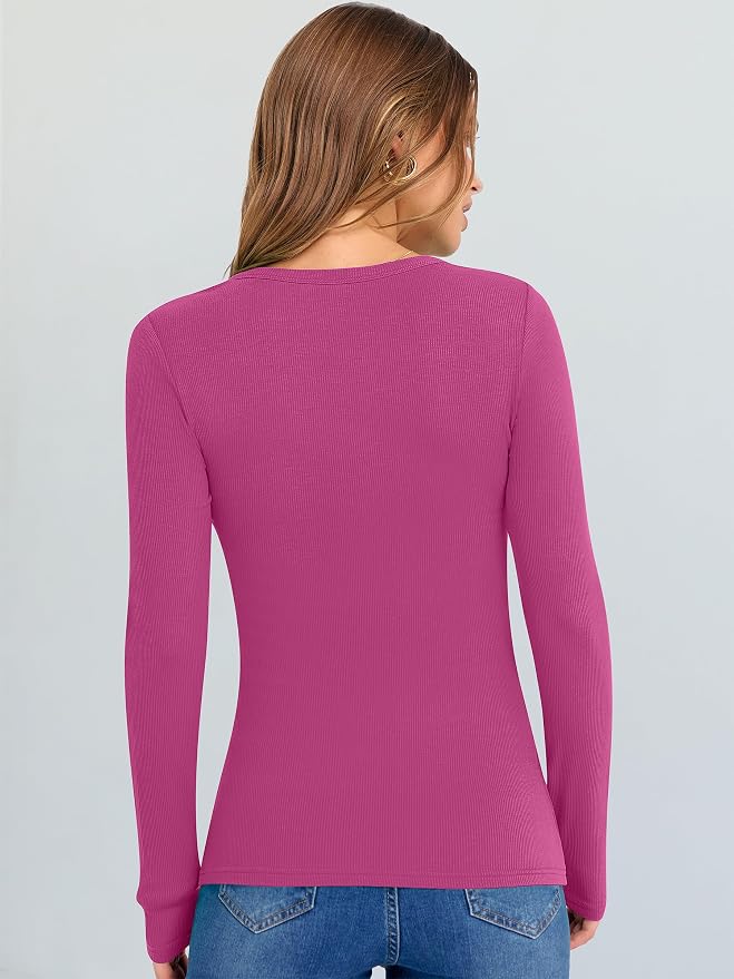 ANRABESS Long Sleeve V Neck Shirts for Women | Soft Comfy Ribbed Knit Fitted Tshirts, Casual Going Out Tops, 2026 Trendy Basic, Fall Winter Underscrub Layering Clothes - Image 3