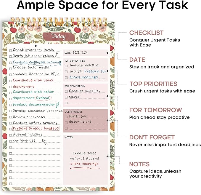 Taja To Do List Notepad, Undated Daily Planner for Work and Goal Setting | Cherry Orchard, 52 Sheets, 9.8" x 6.5" , for Office, Home and school, Daily Task Planning, Notes and Everyday Organization - Image 2