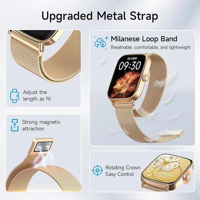 Smart Watch for Men Women, 1.85" HD Smartwatch Compatible iPhone/Samsung/Android (Answer/Make Calls), 100+ Sport Modes Fitness Tracker with Heart Rate/Sleep/SpO2 Monitor, IP68 Waterproof, Metal Band - Image 9
