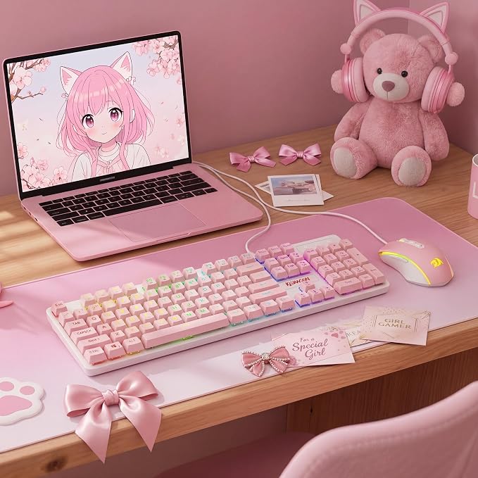 Redragon Updated S107WP Gaming Keyboard and Mouse, RGB Gaming Keyboard and 10000 DPI Mouse Combo with 25-Key Anti-Ghosting, 1K Hz Programmable Mice with Software, Plug & Play to PC, Laptop - Pink - Image 9