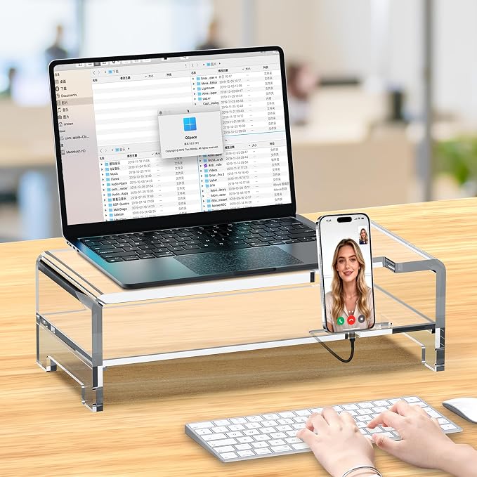Acrylic Monitor Stand Riser Clear Laptop Stand 2-Tier L16 xW7.5 xH4.7 | Computer Monitor Stand Laptop Riser with Storage, Compatible with All Notebooks and Monitors, Desk Organizer for Home Office - Image 4