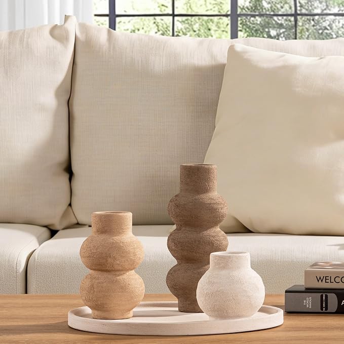 Ceramic Vase Home Table Decor - Flower Vase Set of 3 Living Room Kitchen Decorations Farmhouse Modern Rustic Vases Decorative Centerpiece for Shelf Bedroom Office Bathroom Dining Coffee Desk - Image 4