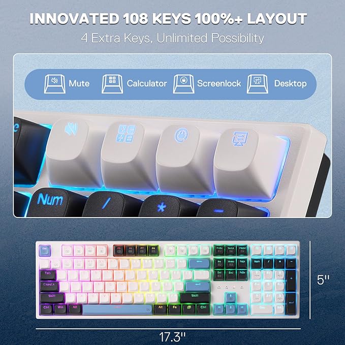 Redragon K668 108-Key Hot-Swap Wired RGB Gaming Keyboard, Extra 4 Hotkeys | Dedicated Shortcut Keys for Mute, Calc & Desktop, Cushioned Noise Dampening for Creamy Thocky Sound, Swap-Ready, PRO Software - Image 3