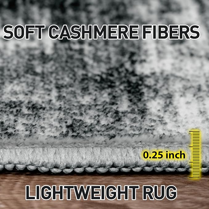 2'6''x8' Runner Rugs Washable Rug: Modern Abstract Living Room Rug Soft Anti-Skid Thin Carpet Indoor Floor Non-Shedding Carpets for Bedroom Dining Room Farmhouse Nursery Home Office - Black - Image 7