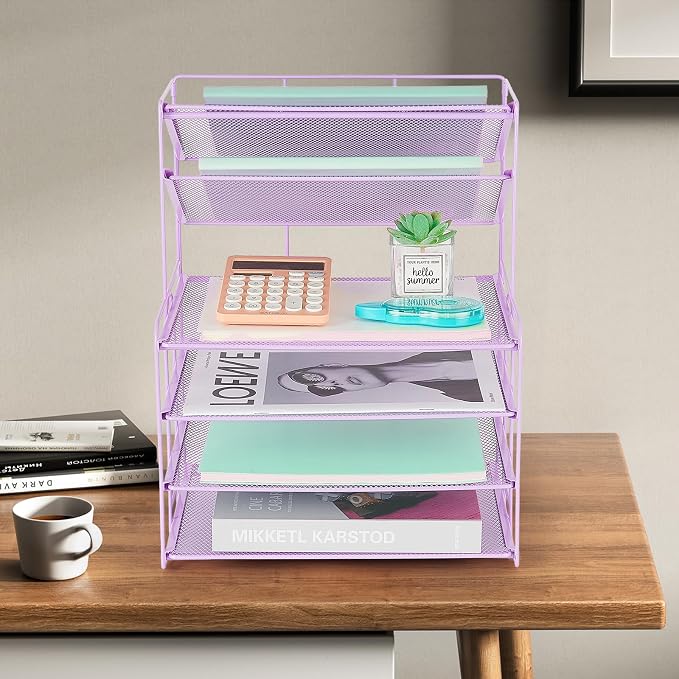 OPNICE 6-Tier Letter Tray Paper Organizer, Desk Organizers and Accessories, Desktop File Organizer, Office Desk Accessories for Office Supplies(Purple) - Image 5