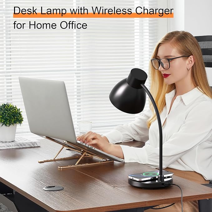LED Desk Lamp for Home Office with Wireless Charger, Black | 3 Color Modes Dimmable Eye-Caring Study Reading Dorm Desk Lamp, 360° Flexible Arm Table Lamp for College Dorm Room, 800 Lumen - Image 6