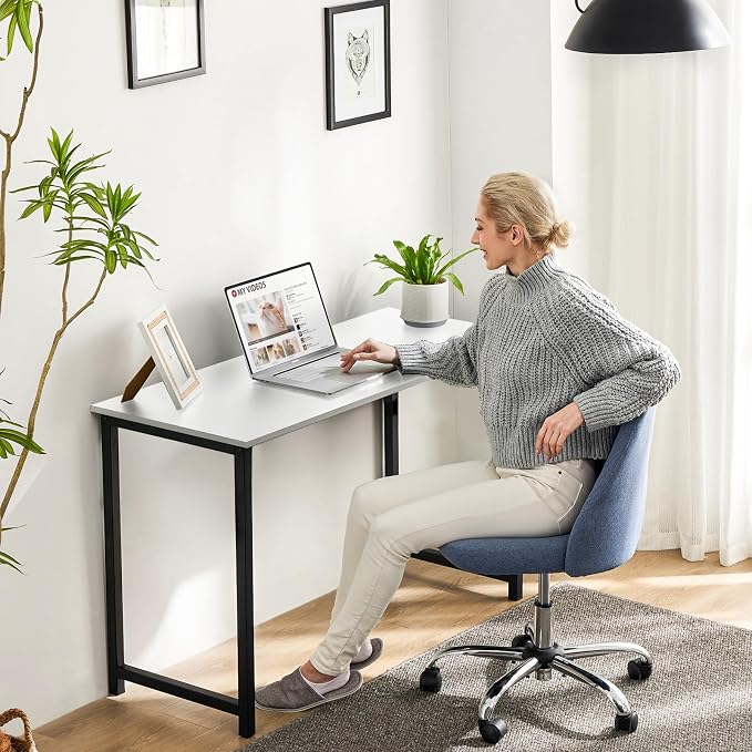 Sweetcrispy 32-Inch Small Computer Desk for Bedroom, Modern White | Gaming Writing Work and Study Desk for Home Office, Sturdy Metal Frame and Compact Modern Design with X-Shaped - Image 2