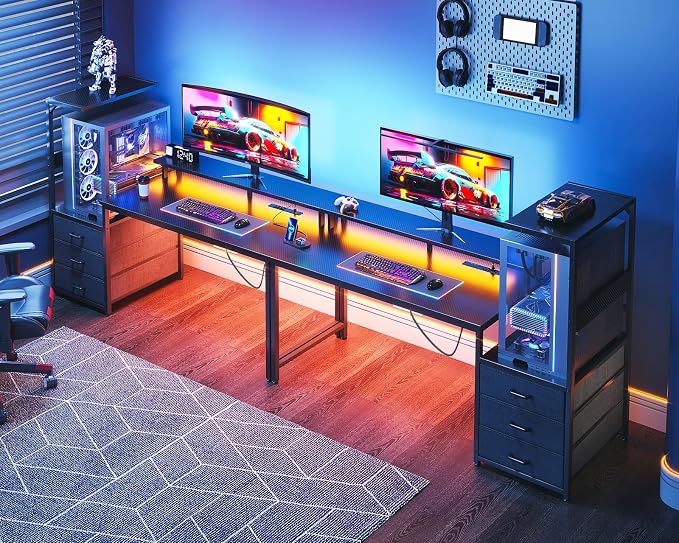 AODK 63 inch Gaming Desk with PC Display Stand, Reversible Steel Wood Computer Desk for Gaming Setup, Tiered Design to Show Off Your PC Tower & Accessories, Black - Image 8