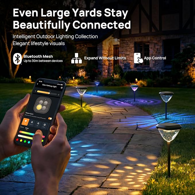 Linkind Smart Solar Pathway Lights SP6, in-App Pattern Switching Solar Lights Outdoor, USB&Solar Charging, Cool/Warm White/Color-Changing Landscape Lighting, Easter Decor for Yard, Patio, 1 Pack - Image 2
