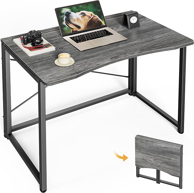 Huuger Folding Desk for Small Spaces, 31.5 Inch Foldable Computer Table, Easy Assembly, for Home Office, Study, Bedroom, Dorm, Space Saving, Small Writing Work Office Computer Desk, Grey by Huuger