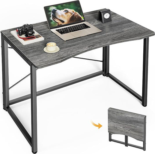 Huuger Folding Desk for Small Spaces, 31.5 Inch Foldable Computer Table, Easy Assembly, for Home Office, Study, Bedroom, Dorm, Space Saving, Small Writing Work Office Computer Desk, Grey by Huuger