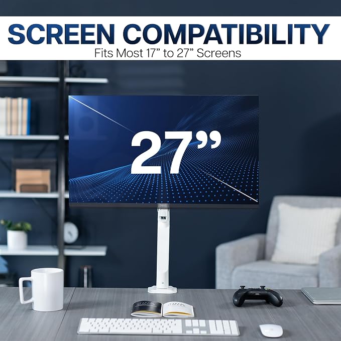VIVO Heavy Duty Single Monitor Tension Arm for up to 27 inch Screens, Holds 14.3 lbs, Premium Desk Mount Stand, White, STAND-V101OW - Image 7