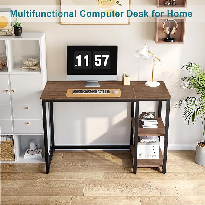 SINPAID 40" Vintage Desk with Shelves, Sturdy Dark Brown Desks with Storage, Rustic Desk Wooden - Image 2