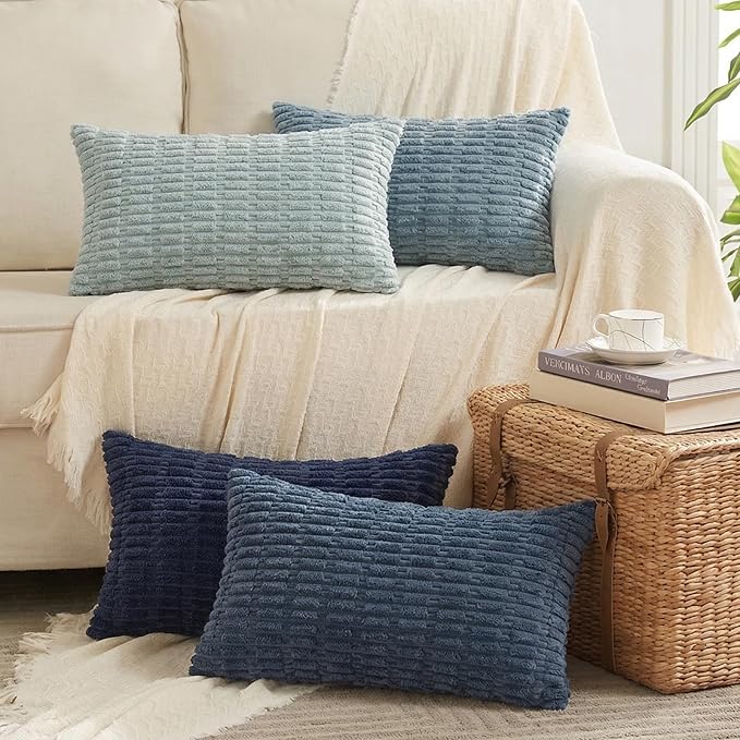 Fancy Homi 4 Packs Decorative Throw Pillow Covers for Living Room Couch Bed, Modern Farmhouse Boho Home Décor Accent Cushion Case, 20" x 12", Blue Series by Fancy+Homi