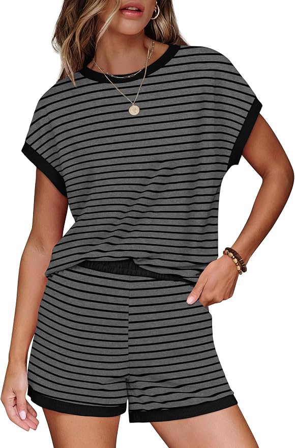 WIHOLL Two Piece Sets for Women Summer Lounge Short Sets Cap Sleeve Crew Neck Sweatsuit with Pocket XS-2XL - Image 2