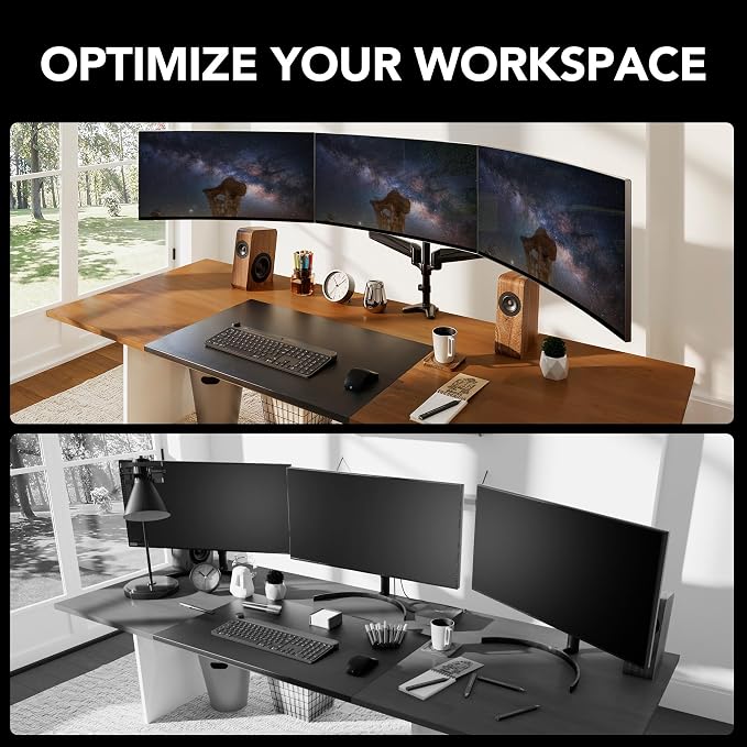 HUANUO Triple Monitor Mount for 17 to 32 inch Screens, Adjustment Gaming Triple Monitor Stand with Swivel, Tilt, Rotation, Clamp & Grommet Kit - Image 7